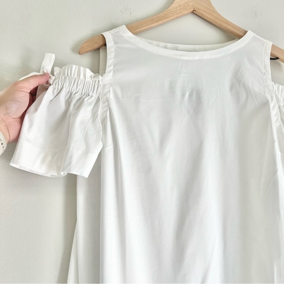 NWT J. Jill Women’s Cold Shoulder Ruffle Knee Length Dress White Small‎ Petite - Picture 6 of 10